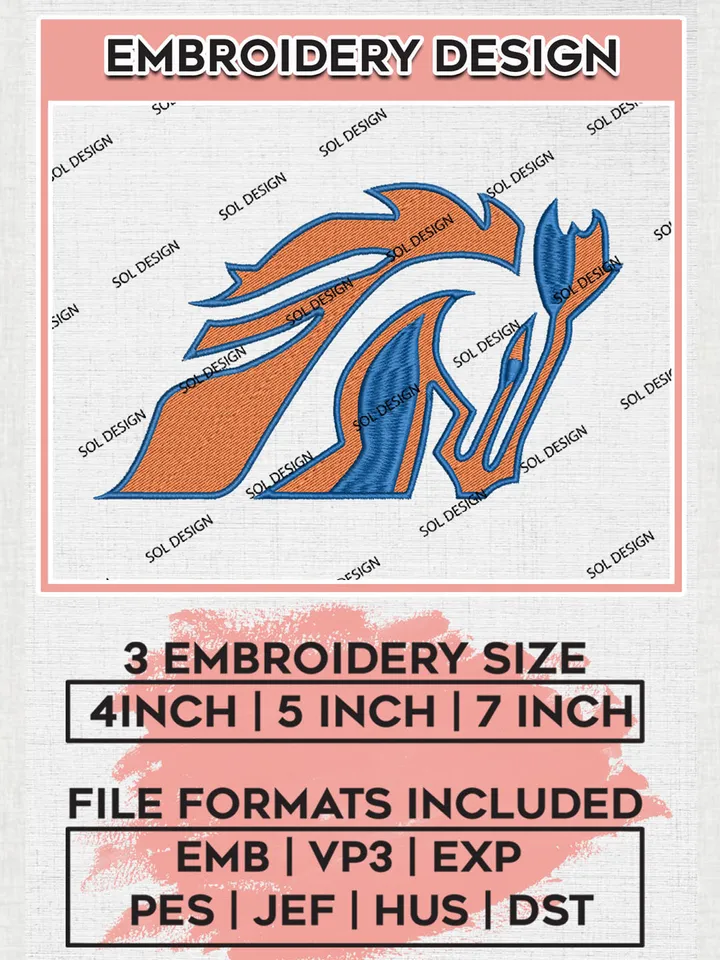 Boise State Broncos NCAA Team Head Mascot Logo embroidery designs, NCAA Boise State Broncos Logo Machine embroidery files, NCAA Team Logo embroidery designs, NCAA Game Day Machine embroidery designs, Digital Download