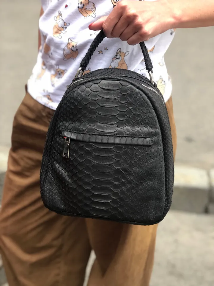 Genuine Python Skin Black Backpack | Exotic Leather Bags | Women Sport Chic Leather BackPack | Backpack For Girls | Handmade Backpacks