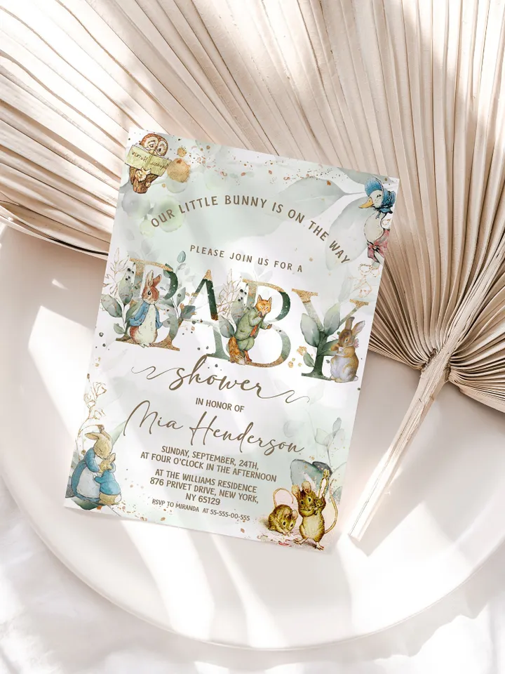 Classic Peter Rabbit Baby Shower Invitation; Neutral Baby Shower Template; Peter Rabbit Baby Shower Invite; pr4