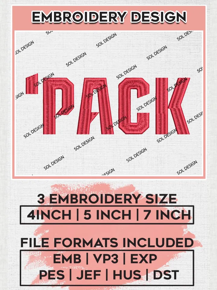 NCAA Pack' Team Word Logo Embroidery Design Files, NCAA NC State Wolfpack Machine Embroidery, NCAA Teams, 3 sizes, NCAA Machine embroidery designs, Digital Download