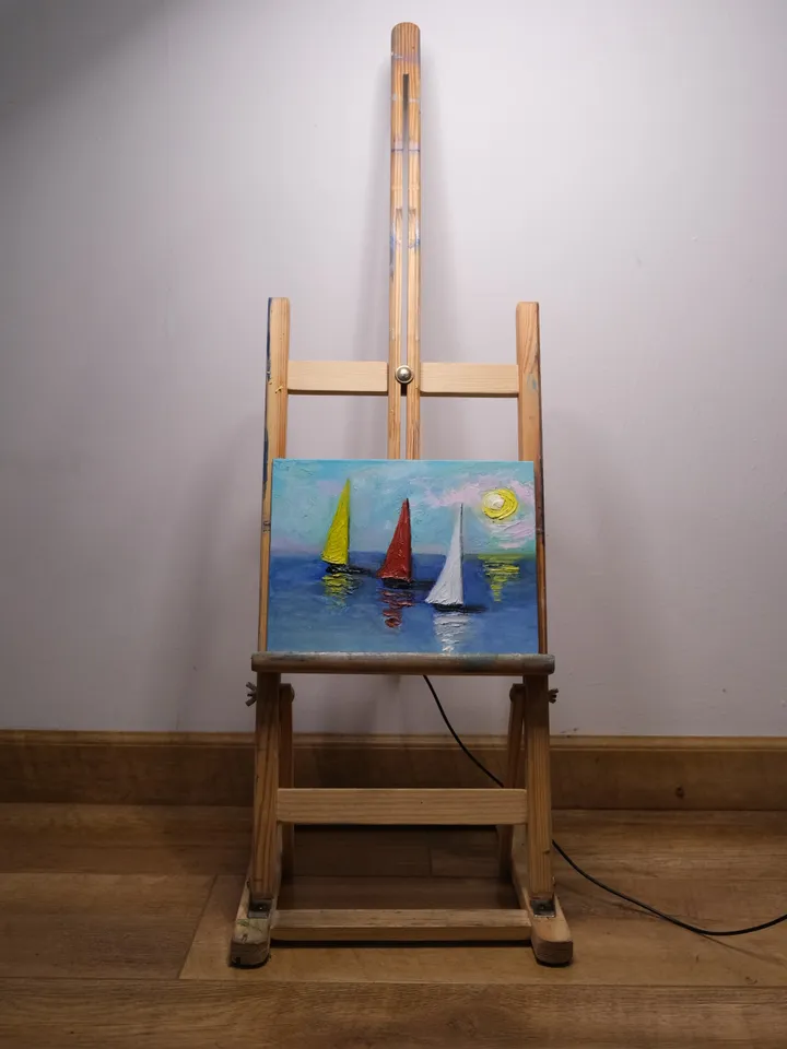 Oil Painting Sailboats Seascape Yachts Travel Sea Regatta 9x7 Inches 24x18 cm 3d Image Canvas on Cardboard Wall Decor Occasion Gift