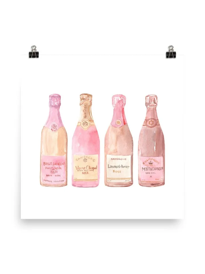 Bar Cart, Pink Champagne Bottle Watercolor Painting Print, Art Bar Cart Print, Pink Champagne Print, Drink Wall Art, Champagne Lover Gift