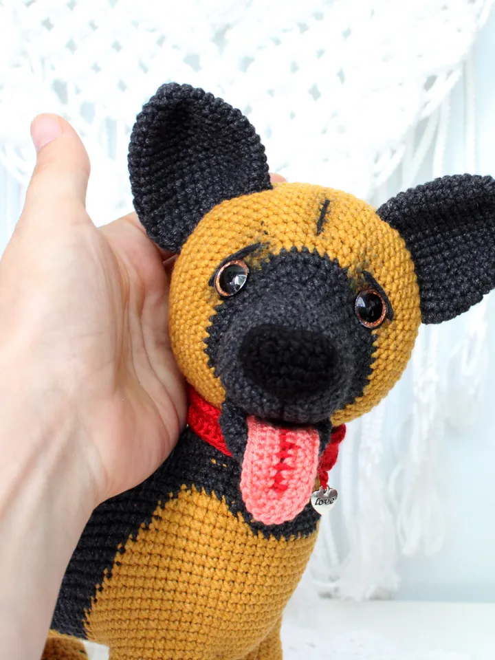 Shepherd dog crochet pattern PDF in English Realistic puppy Amigurumi toy German shepherd
