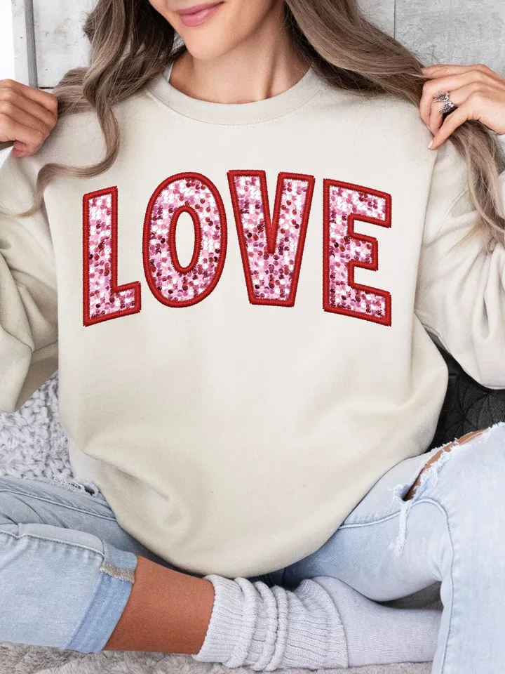 Faux Embroidery Love Png, Valentine’s Day Sublimation Png, Lover Png, Sequins Glitter Sublimation Design, Cupid PNG, Retro Valentine Png