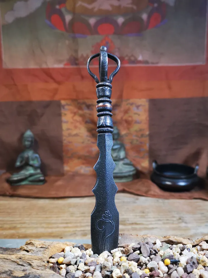 Gandhanra Tibetan Amulet,Fire Vajra Sword of Wisdom Buddha Manjushri,Dharma Ritual,Made of Cold Iron inlaid with Copper
