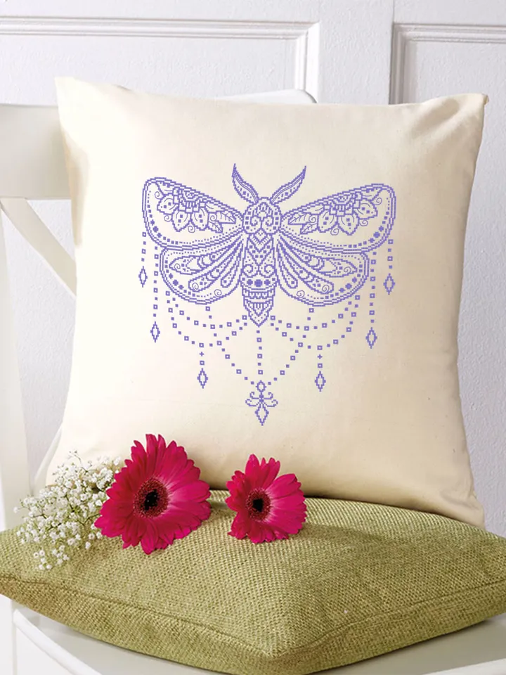 Mandala butterfly cross stitch pattern PDF download Moth cross stitch chart, Monochrome moth pattern, Flower mandala embroidery PDF #M225