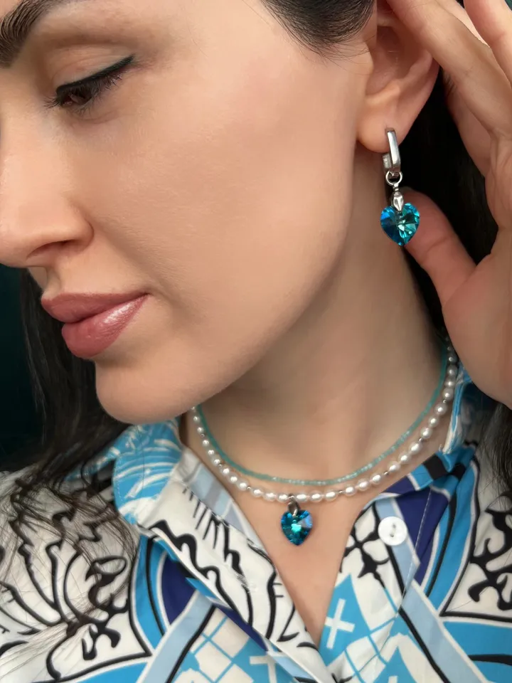 Natural Pearl Jewelry Set Necklace Earrings OCEAN HEART
