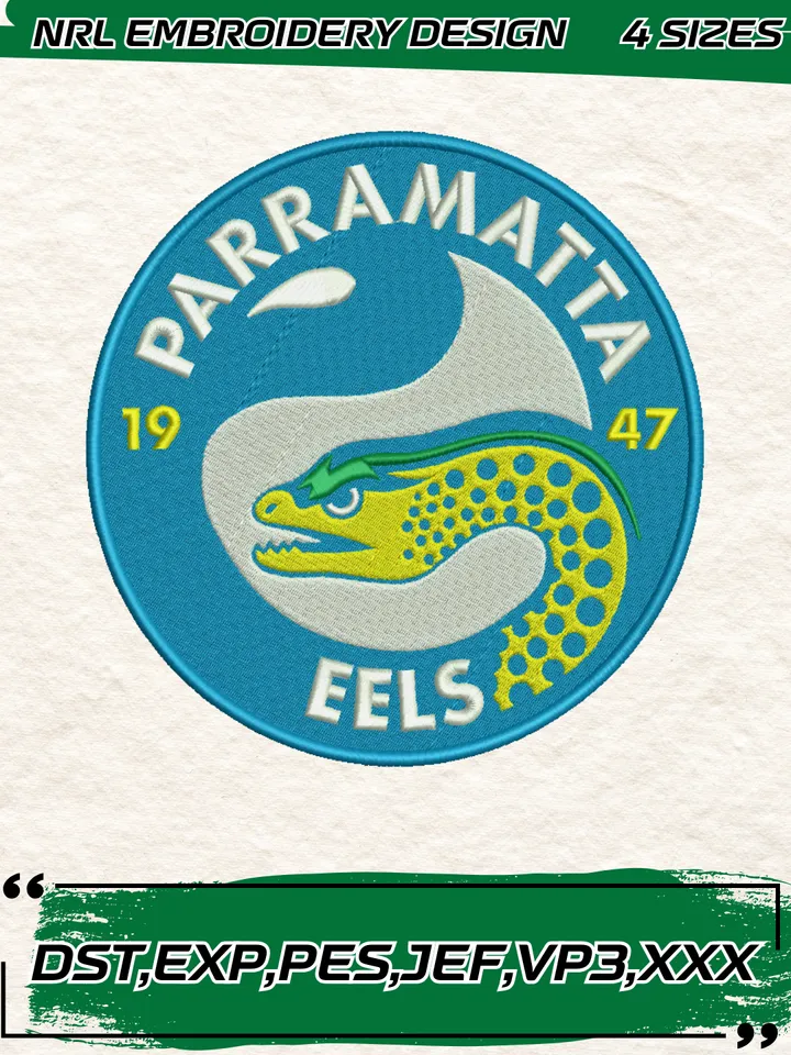 Parramatta Eels Logos Embroidery Design,NRL Machine Embroidery Digitized Pes File,4 Sizes, Instant Download