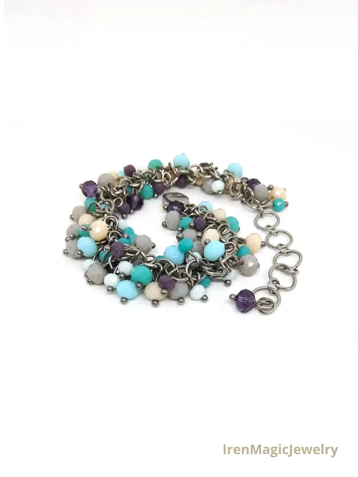 Blue & Lilac Glass Bead Bracelet