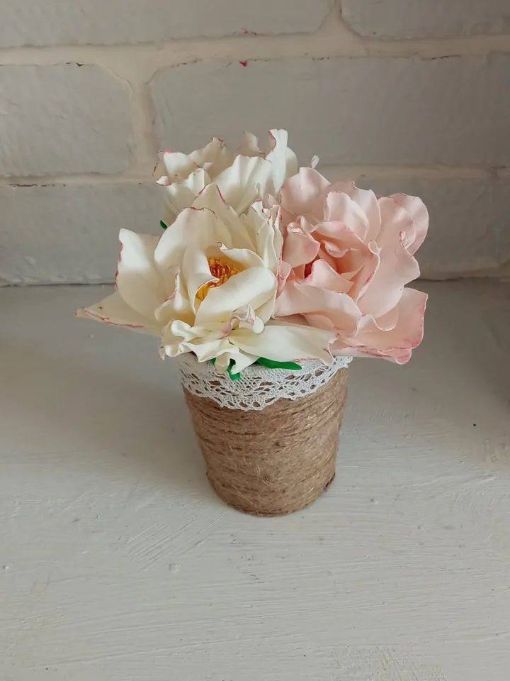 Bouguet delicate roses handmade/ artificial flowers/floral arrangements/gifts for her, mother Day gifts/ home decor