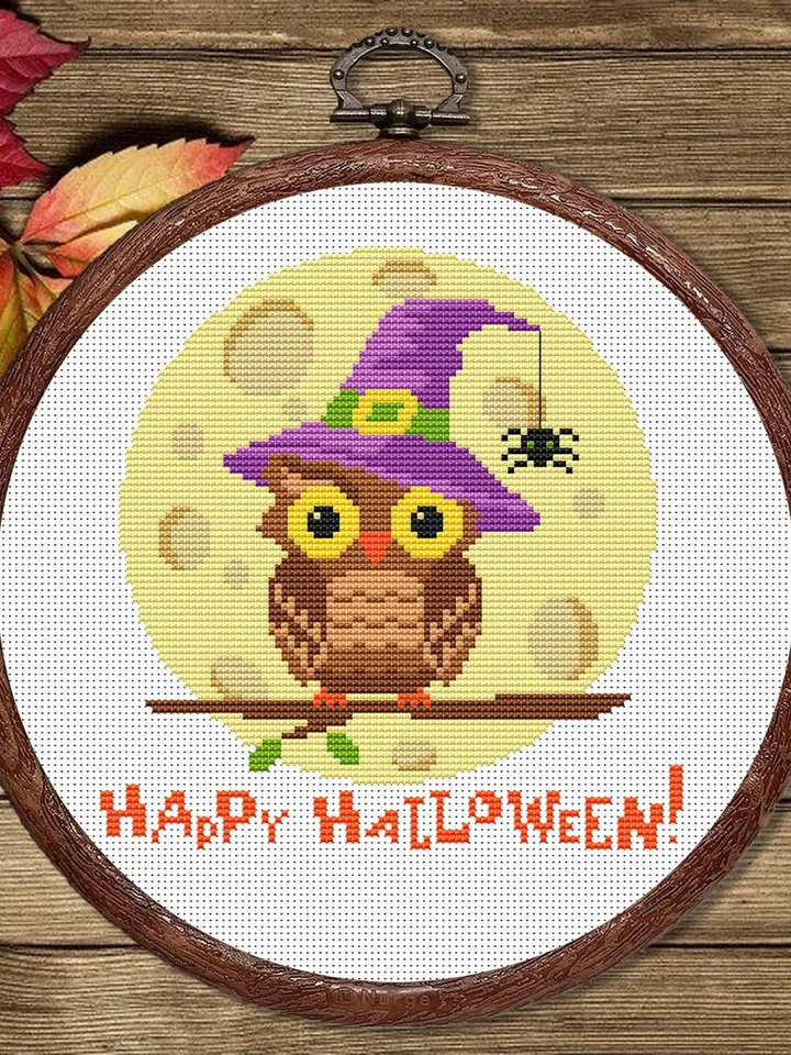 Happy Halloween Cross Stitch Pattern, Halloween Cross Stitch Pattern, Owl Cross Stitch Pattern, Halloweens Owl #hld005