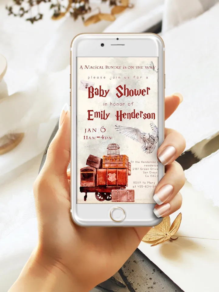 Wizard Baby Shower Digital Invite; Magic School Baby Schower mobile Invite template; Magical Digital Baby Shower Invite; Baby shower canva