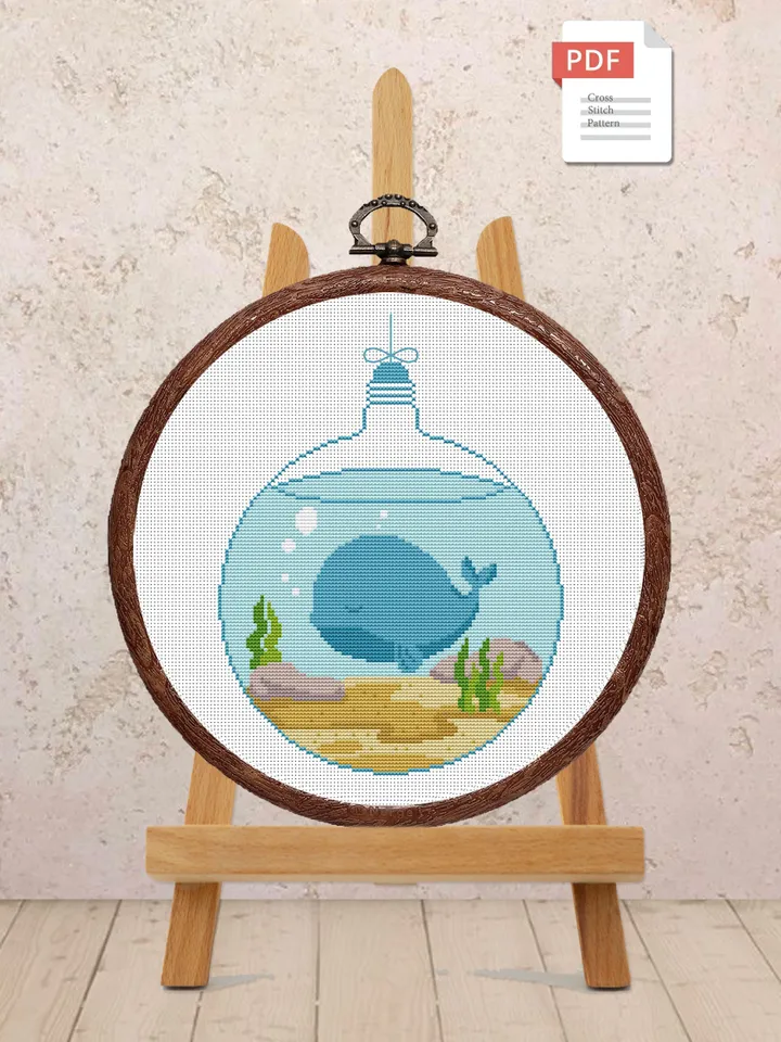 Whale In A Light Bulb Cross Stitch Pattern, Animals Cross Stitch, Embroidery Whale, Whale xStitch, Whale Pattern,Modern Cross Stitch #anm035