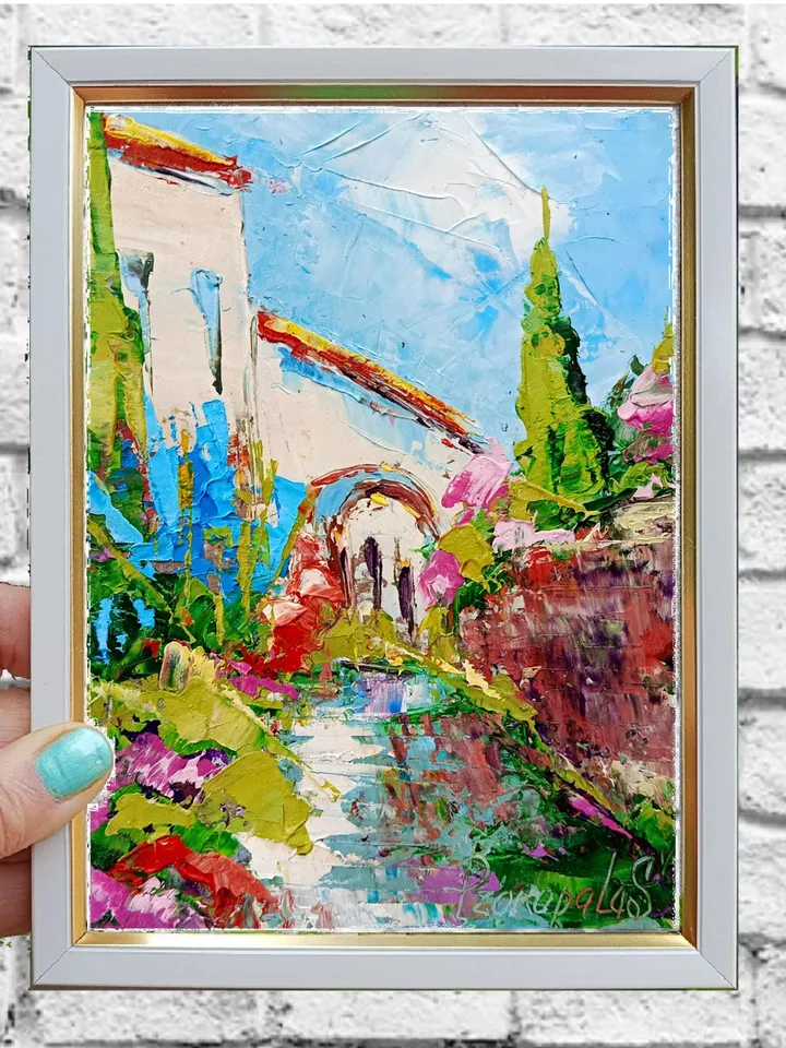 Positano Oil Painting Amalfi Coast Original Art Italy Seascape Impasto Artwork Travel Gifts 7x5 in