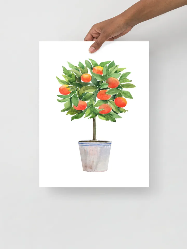 Orange Citrus Tree Watercolor Painting Print, Topiaries Print, Kitchen Fruit Print, Citrus Tree, Orange Fruit Art Print, Orange Plant Poster