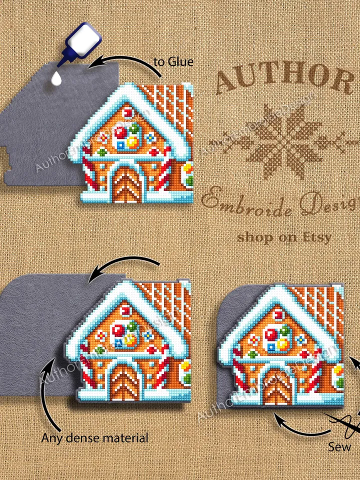 Gingerbread corner bookmark cross stitch pattern PDF download Gingerbread house cross stitch chart, Christmas bookmark pattern digital #B390
