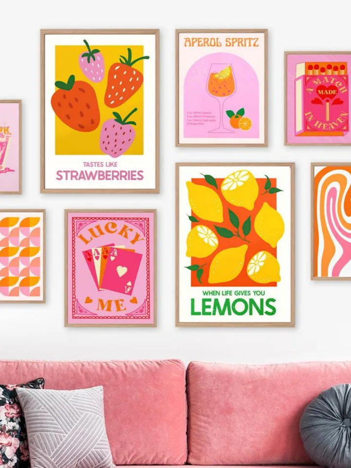 Printable wall art Strawberry, Pink evil eye poster, Lemon artwork digital, Aperol spritz print, Match box art poster, Play card poster