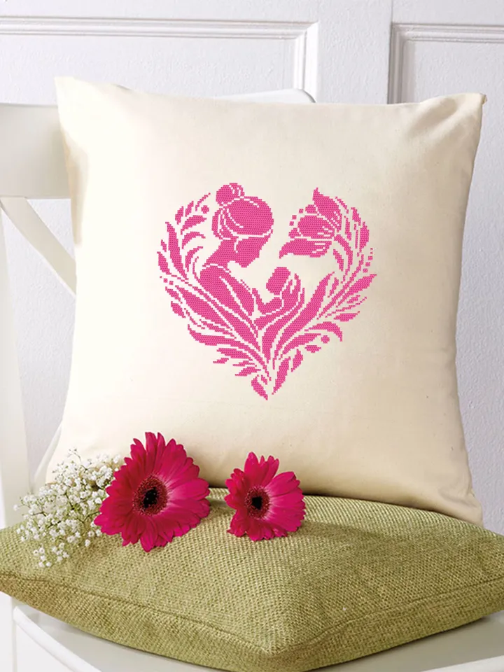 Mother baby silhouette cross stitch pattern PDF download Floral heart cross stitch chart, Heart mandala mother and child, Newborn gift #O12