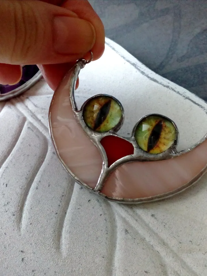 CAT necklace, cat eye pendant, cat mom necklace, cute cheshire cat, cat moon necklace, cat lovers jewelry
