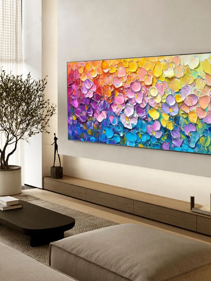 Rainbow Floral Impasto Painting, Original Textured Flower Art, Colorful Wall Art, 3D Canvas Art, Modern Floral Decor, Living Room Decor