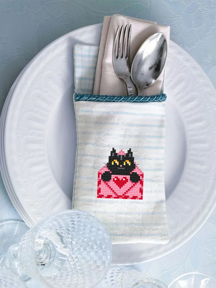Set Cat valentines day cross stitch pattern download PDF Cute black cat cross stitch chart, Funny cat valentine cross stitch, Cat lover #T10