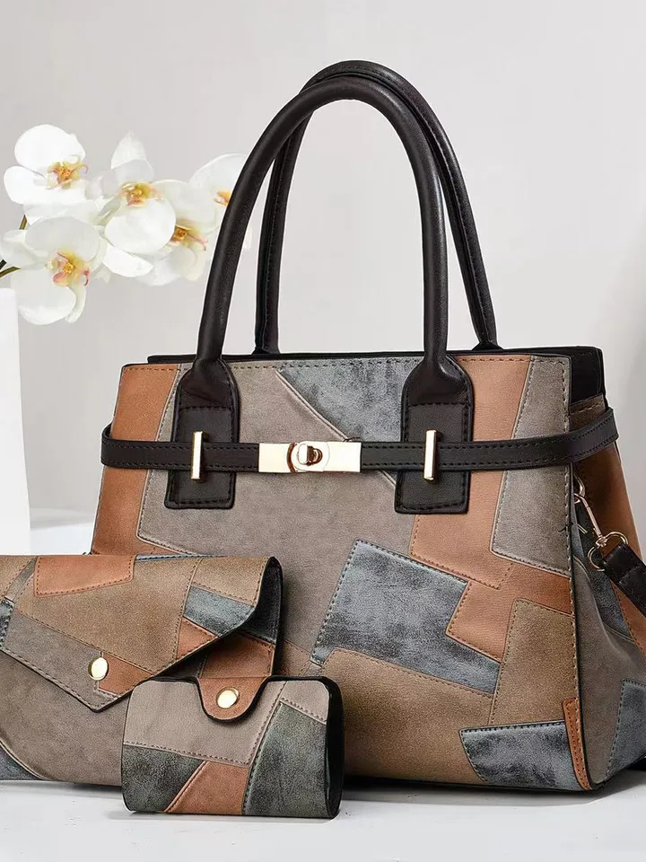 Retro Patchwork 3-in-1 Handbag Set
