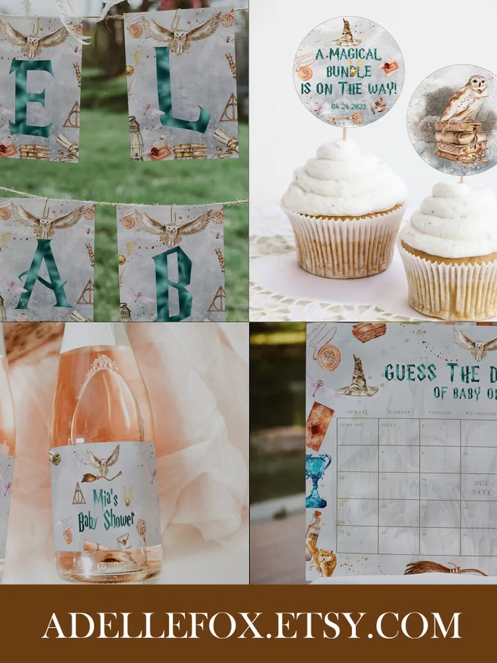 Wizard Baby Shower Bundle Template; Editable Winter Christmas Wizarding World Baby Shower; Winter Magic School Christmas Baby Shower; ms7