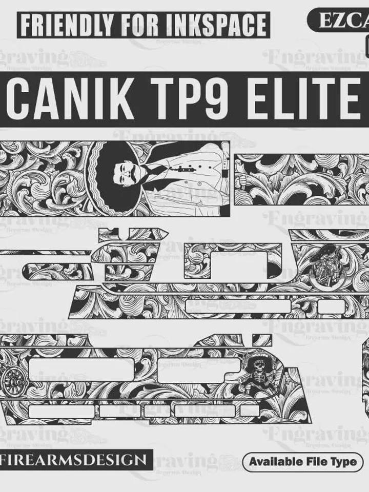 Canik TP9 Elite Scroll Design Svg,lasercut,laserengraving,fiberlaser,engravingfiles,laserpattern,engravingdesign,engravingpattern,metalart