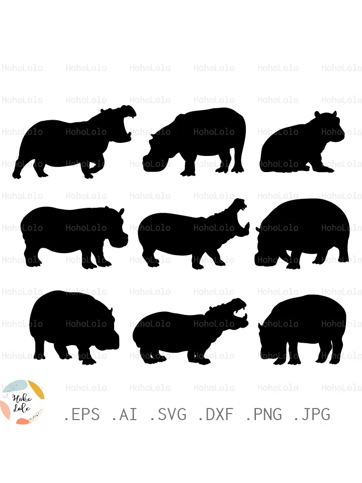 Hippopotamus Svg, Hippopotamus Silhouette, Hippopotamus Cricut, Hippopotamus Stencil, Hippopotamus Template Dxf, Hippopotamus Clipart Png