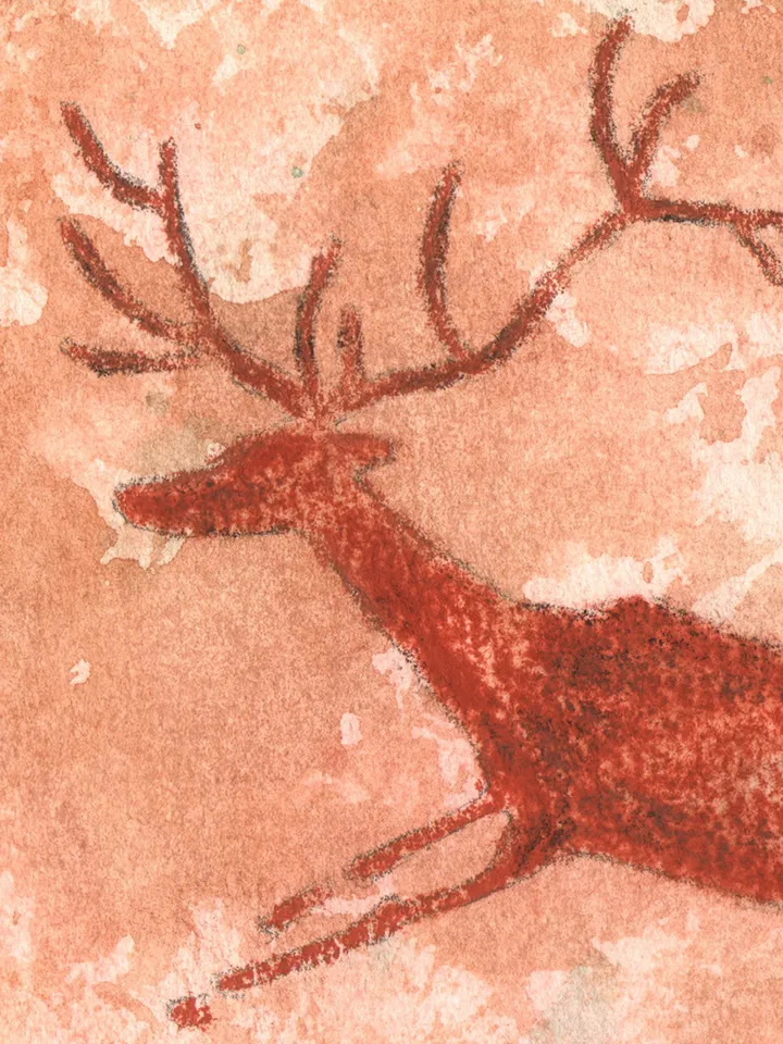 Deer hunting wall art | Original Pastel and Watercolor Artwork Ancient Cave Painting Style | Hunters Prehistoric art | Handmade Artwork | Archers stylization of rock art | Drawings of a prehistoric man | Modular painting