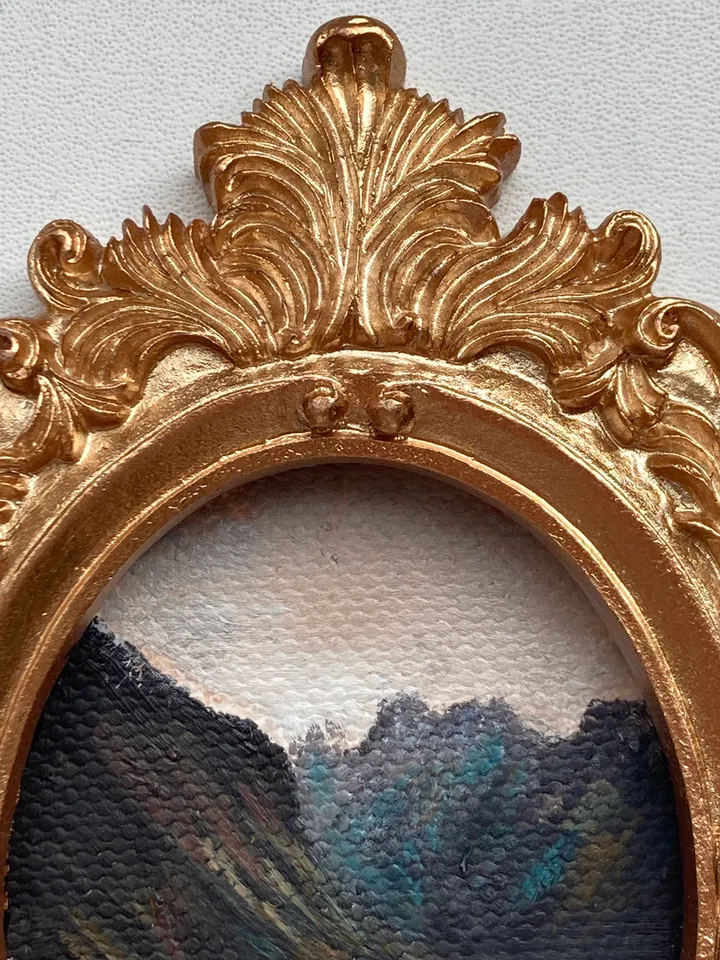 Coastal Landscape Oil Painting Original In Vintage Style Frame Small Framed Oval Painting Art