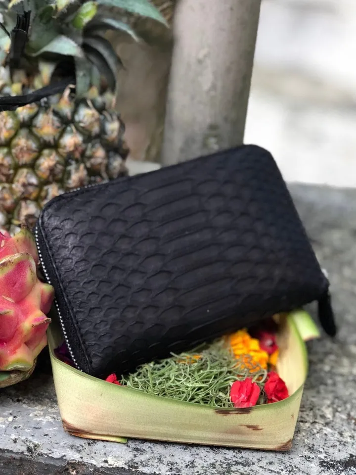 Genuine python skin black wallet | Small wallet | Exotic leather wallet | Women wallet | Snake trendy Wallet | Snakeskin designer wallet