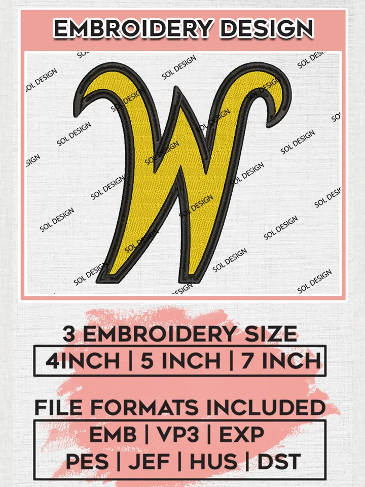 NCAA Wichita State Shockers Team Letter Logo Embroidery Design Files, NCAA Wichita State Shockers Machine Embroidery, NCAA Teams, 3 sizes, NCAA Machine embroidery designs, Digital Download