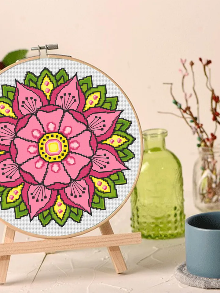 Flower mandala cross stitch pattern download PDF Floral mandala digital Flower xstitch chart Modern cross stitch Beginner stitch #M134