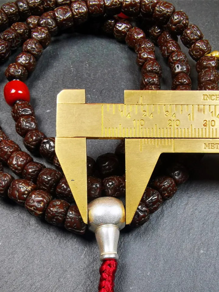 Gandhanra Old Tibetan 108 Rudraksha Mala,Prayer Beads Necklace,Rosary Beads for Meditation,Diameter 0.32", Circumference 30"
