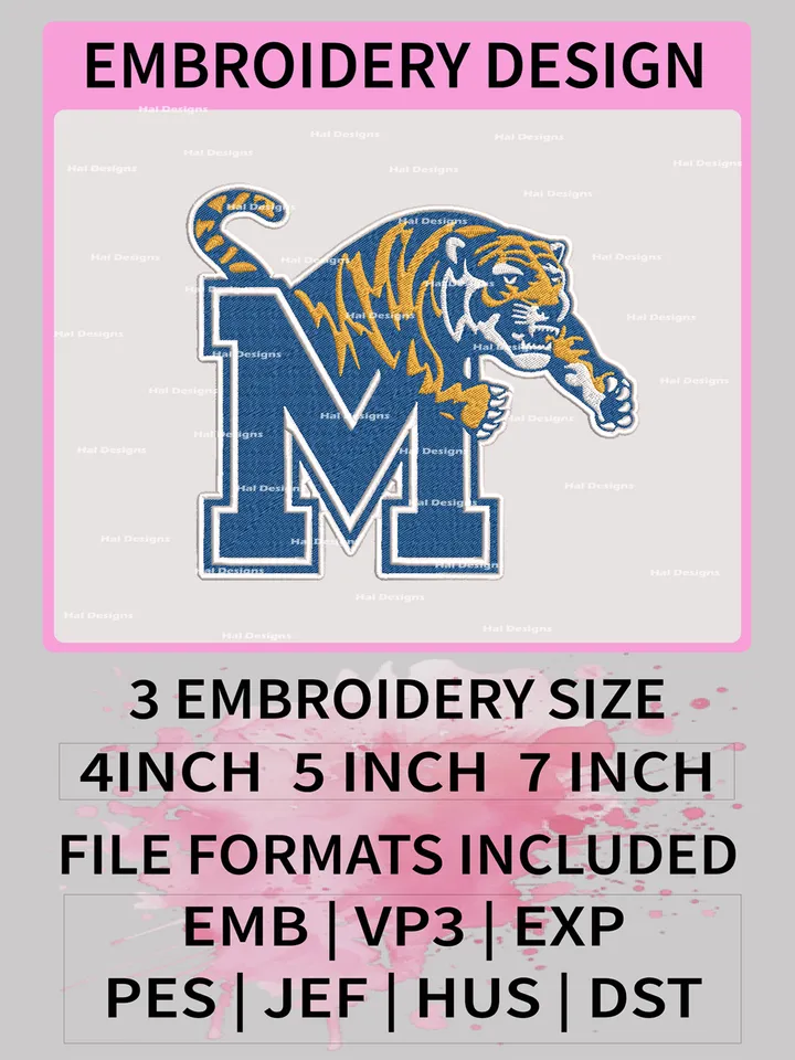 NCAA Memphis Tigers Embroidery File, 3 Sizes, 6 Formats, NCAA Machine Embroidery Design, NCAA Logo, NCAA Teams