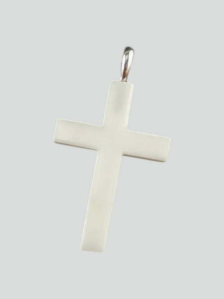 Christian cross made of solid white agate.