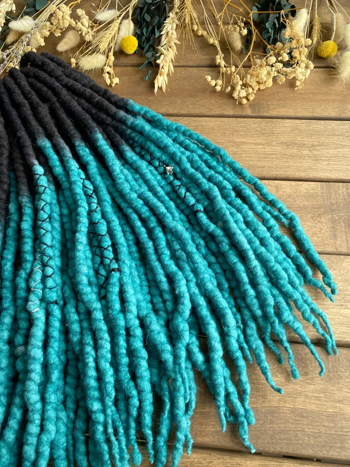 Black and turquoise ombre Wool Double Ended dreadlocks🖤