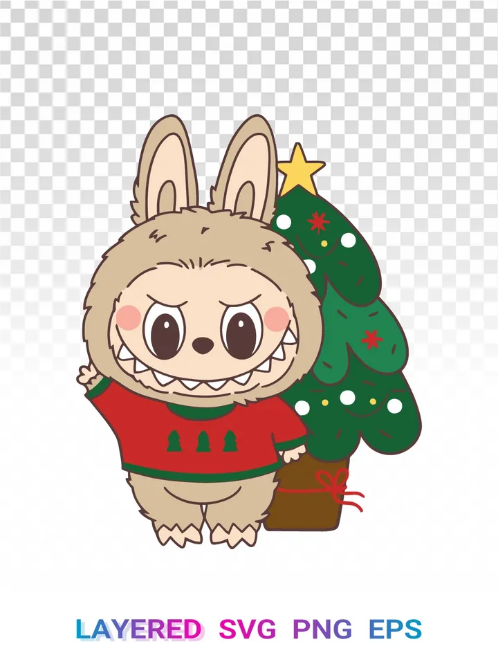 Labubu Christmas Tree SVG PNG, Holiday Sweater Labubu Cricut