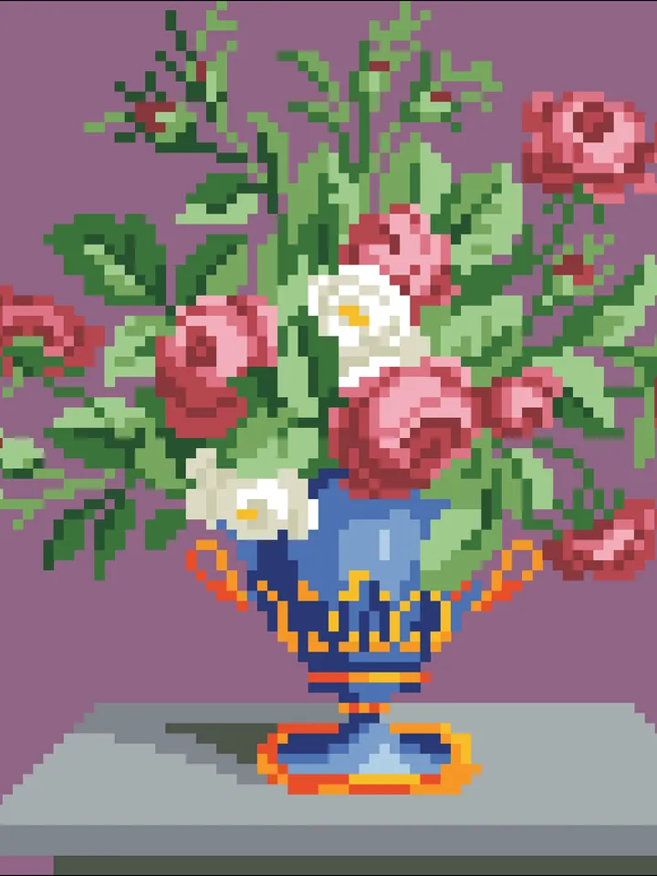 Antique Cross Stitch Pattern Small Bouquet of Roses in a Vase Digital Download PDF