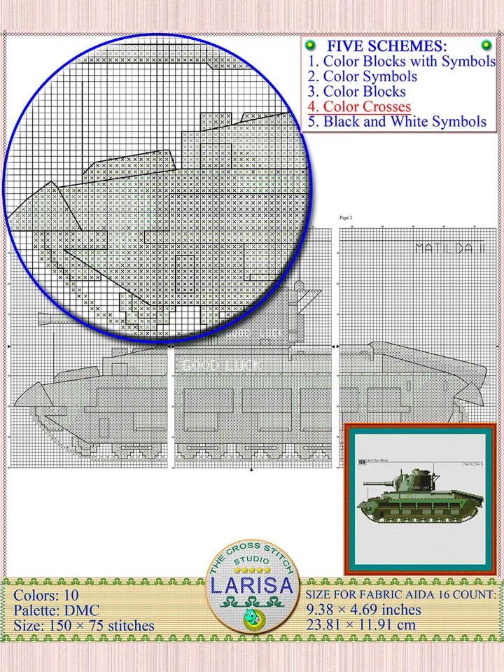 Matilda Cross Stitch Pattern | WWII British Infantry Tank | Matilda II Tank Embroidery Chart