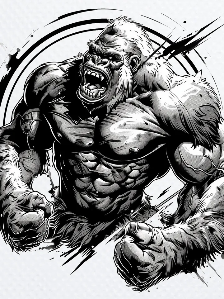 16 Angry Gorilla PNG Clipart, black and white Gorillas sublimation, Printable Watercolor Gorilla, Paper craft, junk journals