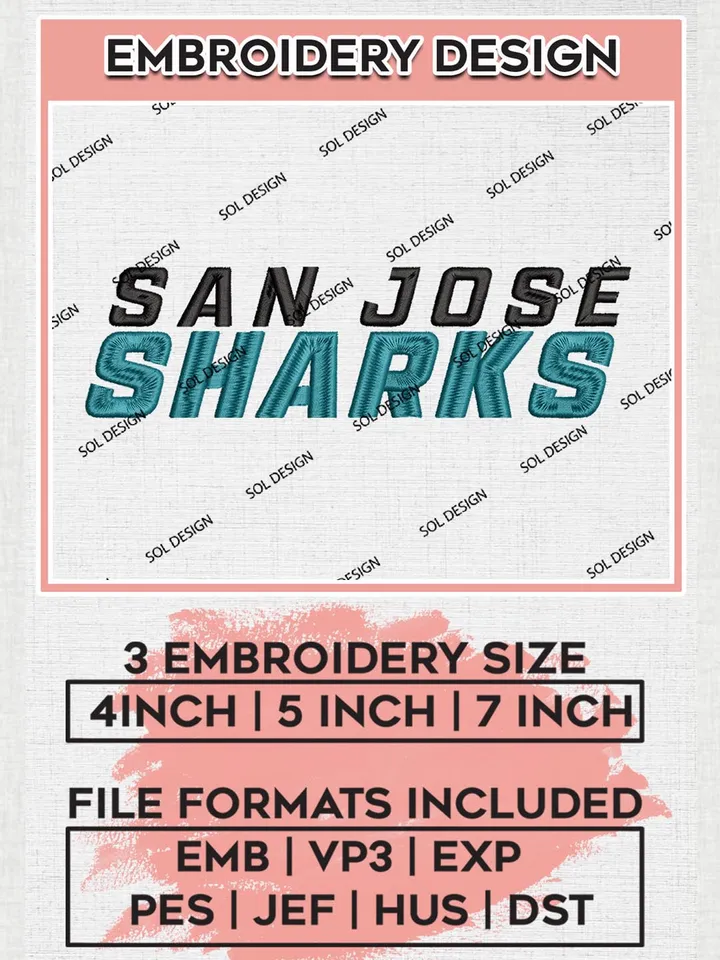 NHL San Jose Sharks Wordmark Logo Embroidery Files, NHL San Jose Sharks Machine Embroidery Designs, NHL Embroidery Designs, NHL Machine Embroidery Designs, Digital Download