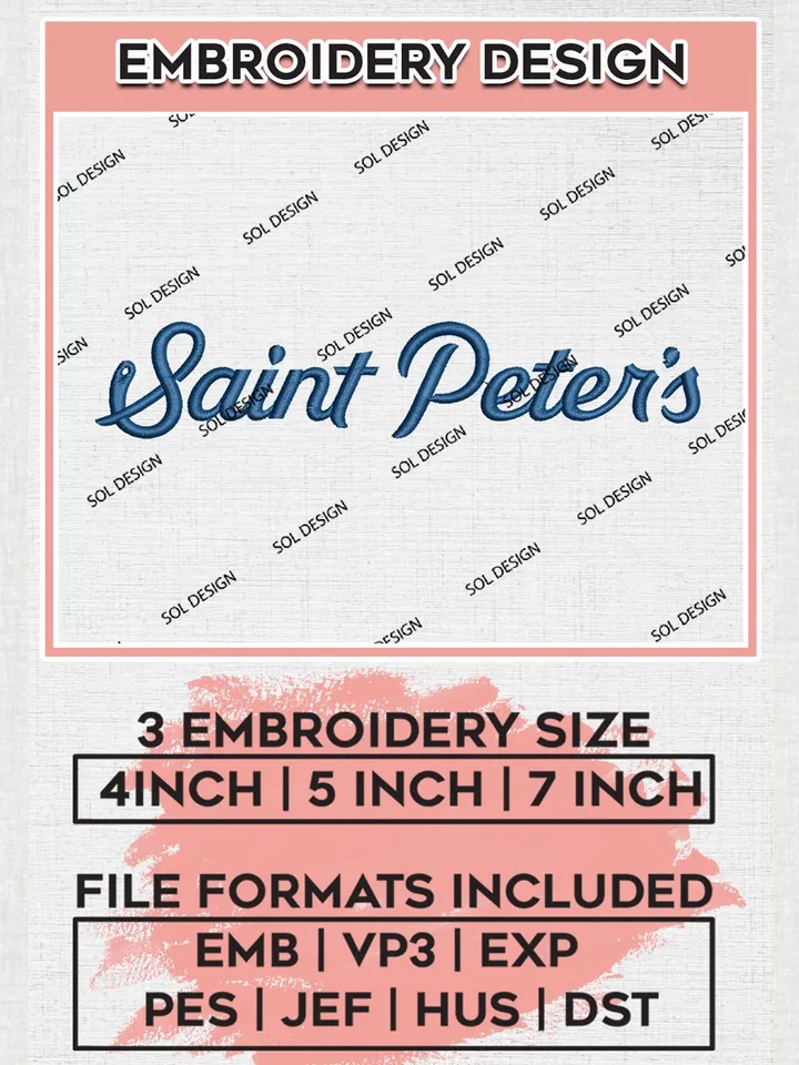 NCAA Saint Peters Team Word Logo Embroidery Design Files, NCAA Saint Peters Peacocks Machine Embroidery, NCAA Teams, Game Day, 3 sizes, NCAA Machine embroidery designs, Digital Download
