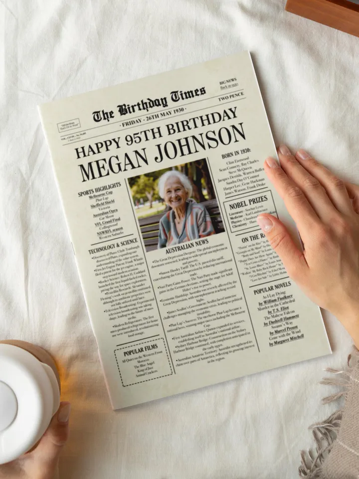 95th Birthday Australia Newspaper poster gift, 1930 Personalized Printable , 1930 Australian facts, 95th Birthday Decoration Back in 1930