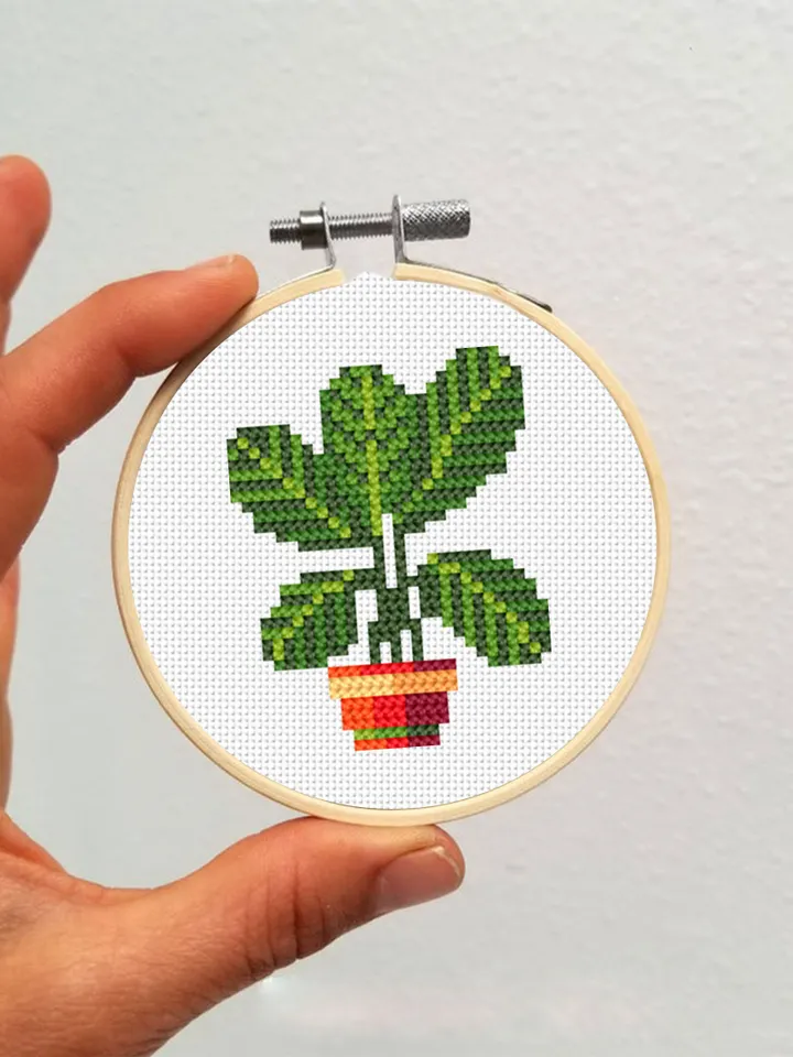 Mini plant cross stitch pattern download PDF, Small floral cross stitch chart, Quick cross stitch sampler, Potted plants embroidery PDF #P18