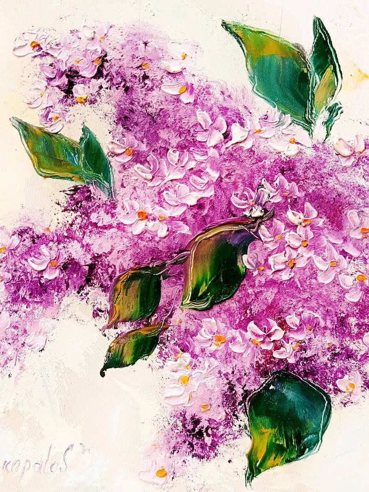 Lilac Painting Floral Original Art Impasto Painting Flower Wall Art Lilac Flowers Painting Oil Painting Country 8x8 by ArtProkopaloSv