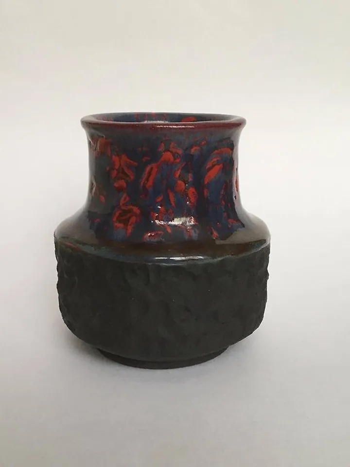 Red and Blue Carved Dripping Glaze Ceramic Vase