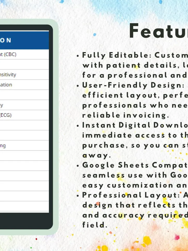 Editable Medical Lab Services Invoice Template | Easy to Use Digital Download | Google Sheets Invoice for Healthcare Professionals