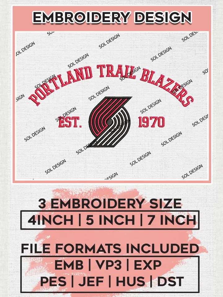NBA Portland Trail Blazers Basketball Team Est Logo Embroidery Design, NBA Portland Trail Blazers Logo Embroidery Files, Basketball Team Machine Embroidery, Machine Embroidery Design